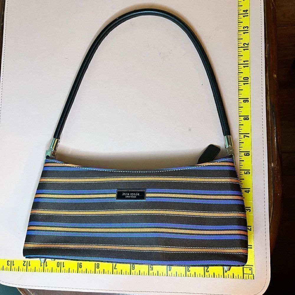 Vintage Kate Spade New York Shoulder Purse Bag Multiple Fall Color Striped Great - Picture 9 of 16